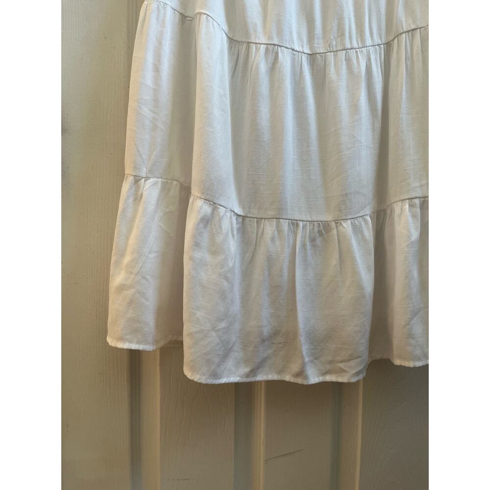 Blue Rain White Square Neckline Boho Tiered Mini Sun Dress Large 34 Inch Long - Picture 8 of 15